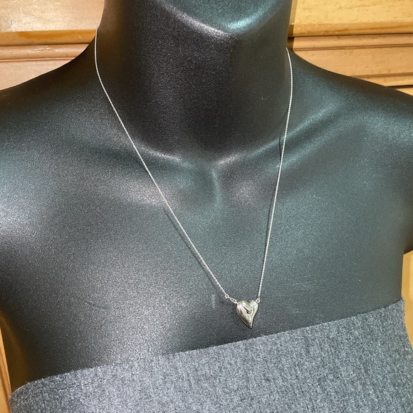 Solid 14K White Gold Hook Heart Hooked on Love Natural Diamond Necklace - Picture 14 of 15